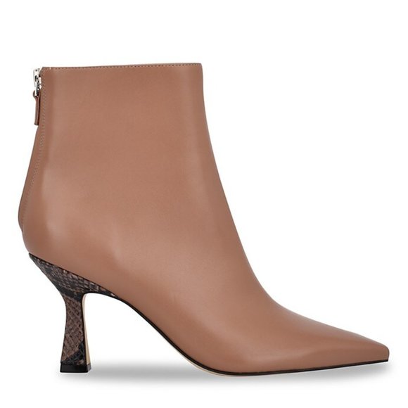 NEW Marc Fisher LTD Women Hint Nude Tan Snake Print Spool Chunky Heel Bootie